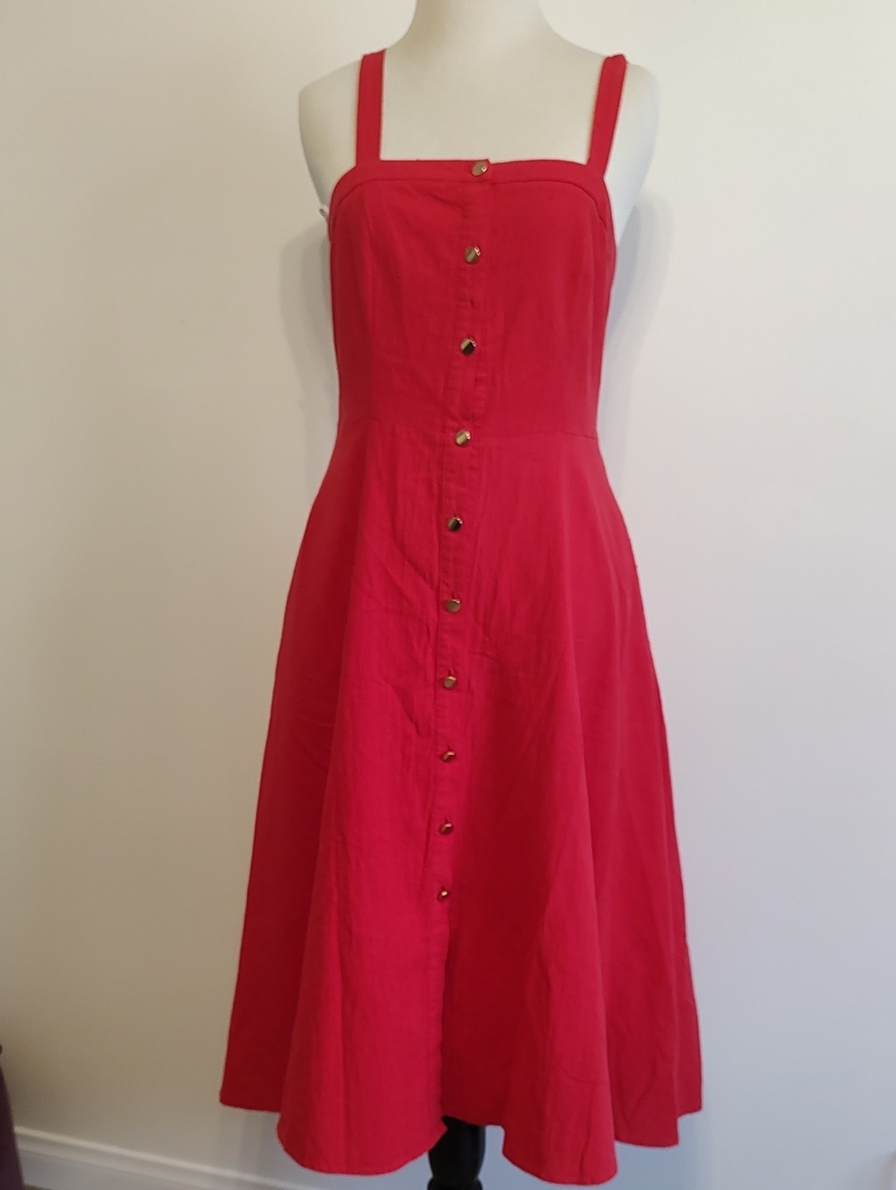 Lulu's Red Button-Front Sundress with Square Neck 100% Cotton